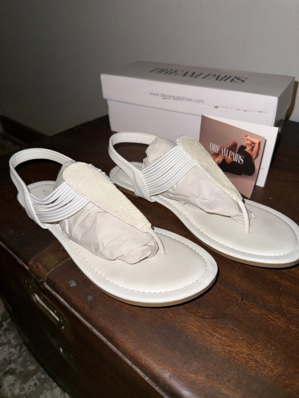 Dream Pairs Women’s White Elastic Thong Sandals with Padded Strap